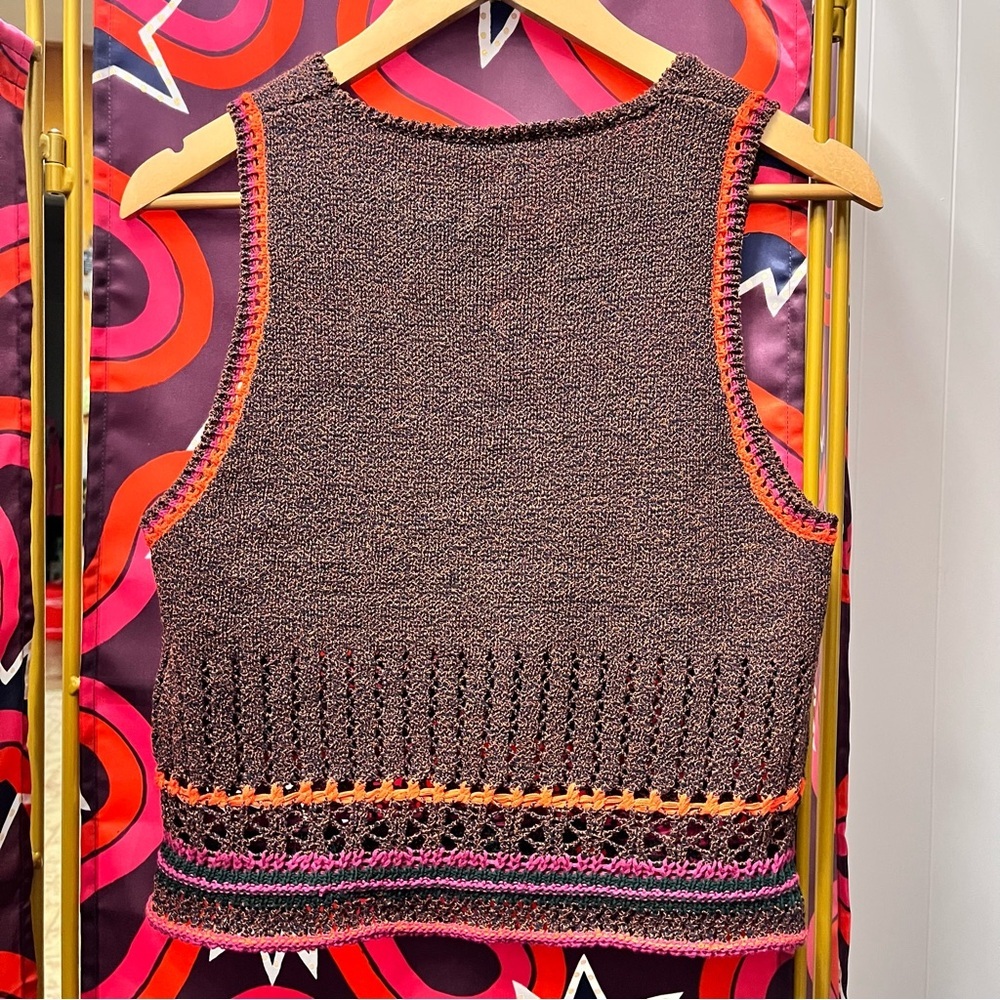 NWT Vanessa Bruno Pull Charleston Multicolore Knit Sleeveless Sweater Vest Brown - Picture 8 of 8